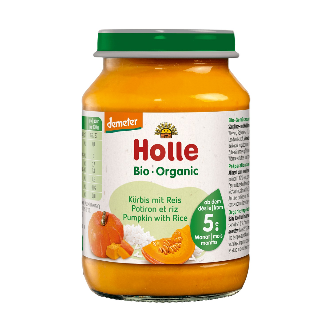 Holle Organic Pumpkin with Rice baby food jar 190g