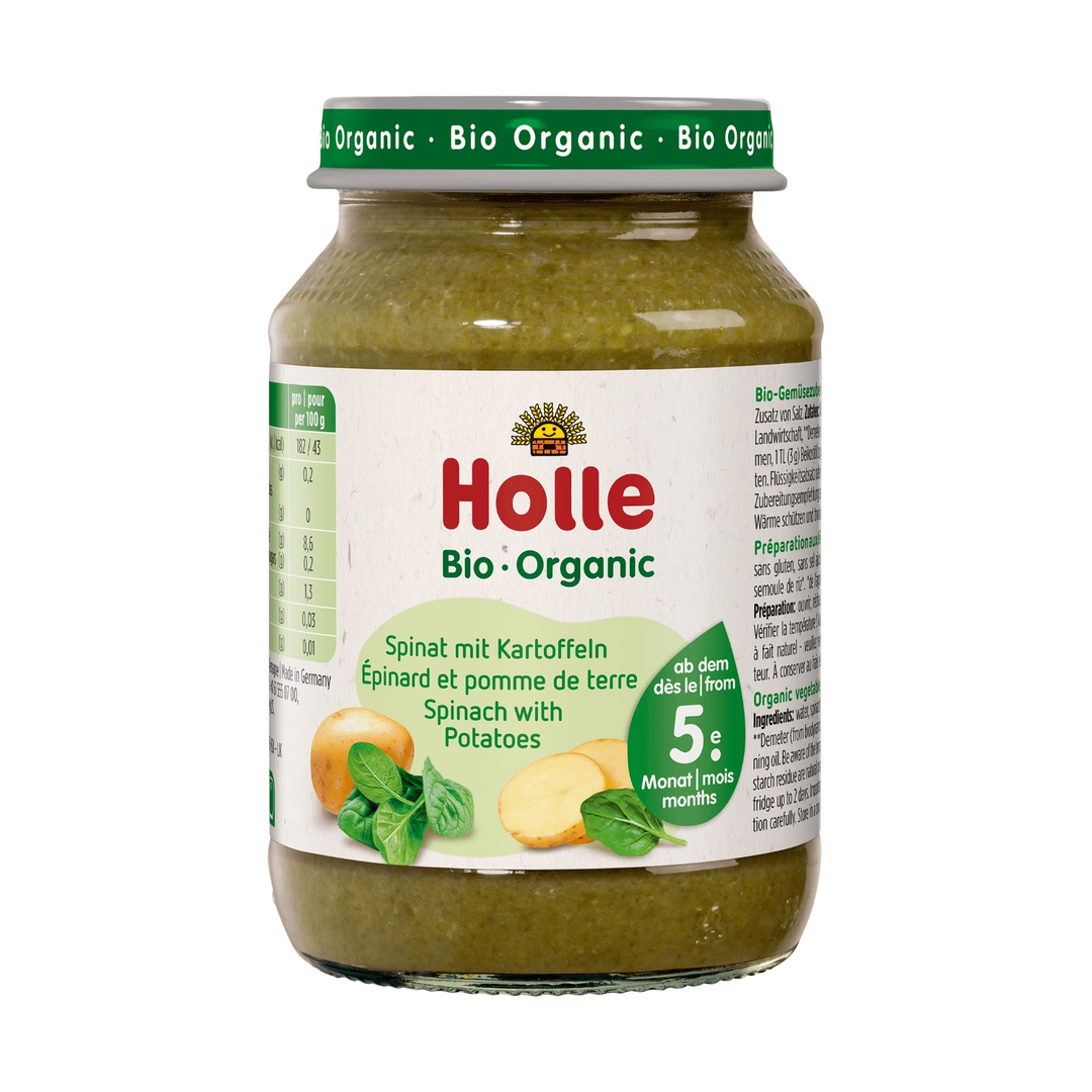 Holle Organic Spinach with Potatoes baby food jar 190g