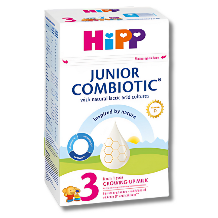 HiPP Junior Combiotic milk powder packaging on a white background