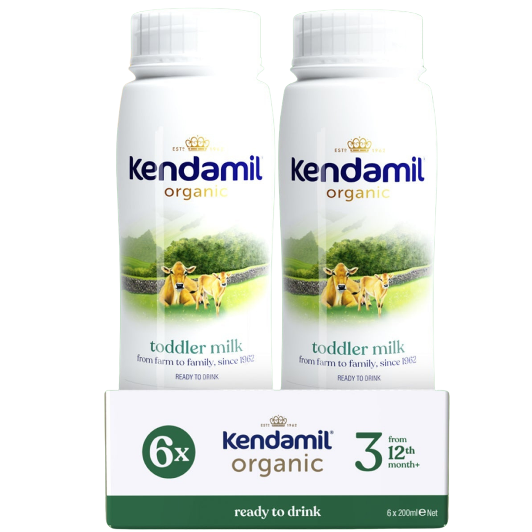 Kendamil Organic Stage 3 Ready-to-Feed toddler milk 200ml bottles and box