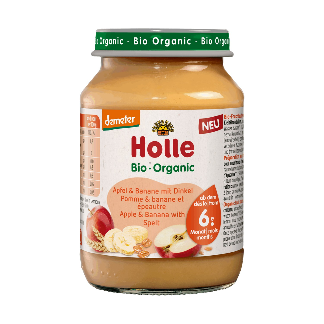 Holle Organic Apple & Banana with Spelt baby food jar 190g