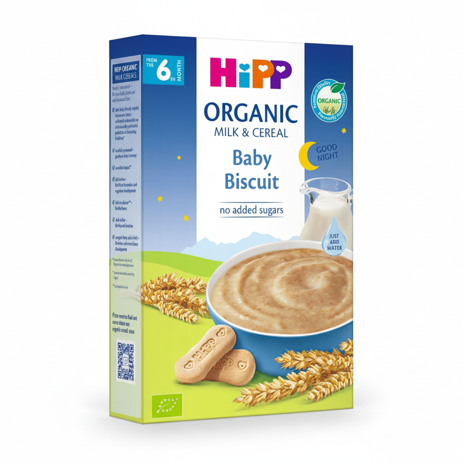 HiPP Biscuit porridge with matching white background